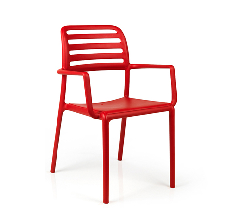 NARDI set de 4 chaises avec accoudoirs COSTA pour extérieur GARDEN COLLECTION (Rouge - Polypropylène
