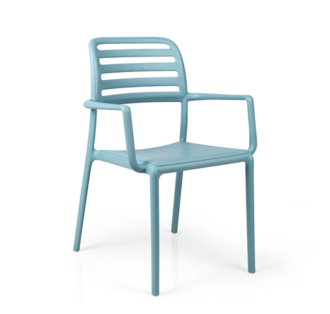 NARDI set de 4 chaises avec accoudoirs COSTA pour extérieur GARDEN COLLECTION (Bleu clair - Polyprop