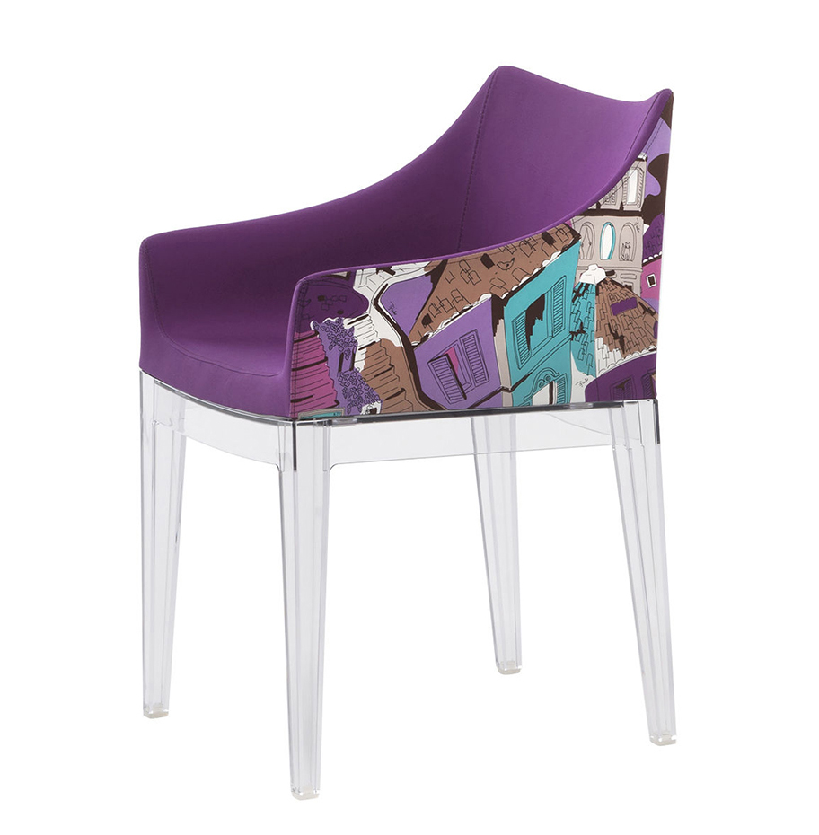 KARTELL fauteuil MADAME World of Emilio Pucci edition (Roma - Policarbonato trasparente e 100% raso 