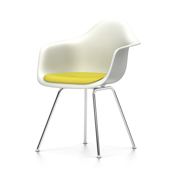 VITRA chaise fauteuil avec coussin Eames Plastic Armchair DAX NOUVELLES DIMENSIONS (Blanc, coussin j