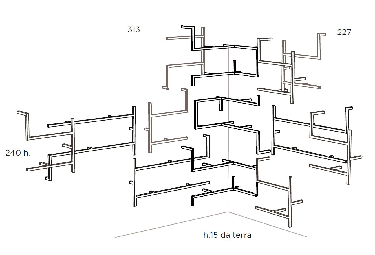 MOGG bibliothèque murale ANTOLOGIA COMPOSITION 4 (Plomb brillant - Métal Satiné)
