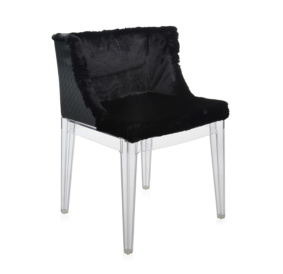 KARTELL fauteuil MADEMOISELLE KRAVITZ (Fur-leather, structure transparente - Polycarbonate)