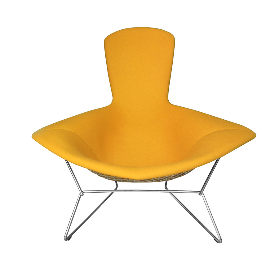 KNOLL fauteuil relax entièrement rembourrée BERTOIA (Structure chromée / Revêtement Gold - Acier / T
