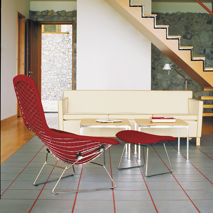 KNOLL relaxation chair and footrest completely covered BERTOIA BIRD