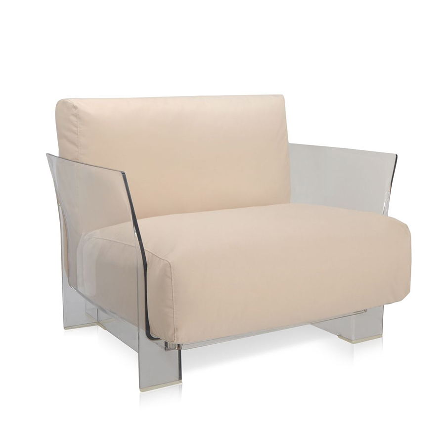 KARTELL fauteuil pour extérieur POP OUTDOOR (Gris tourterelle - Polycarbonate transparent et tissu S