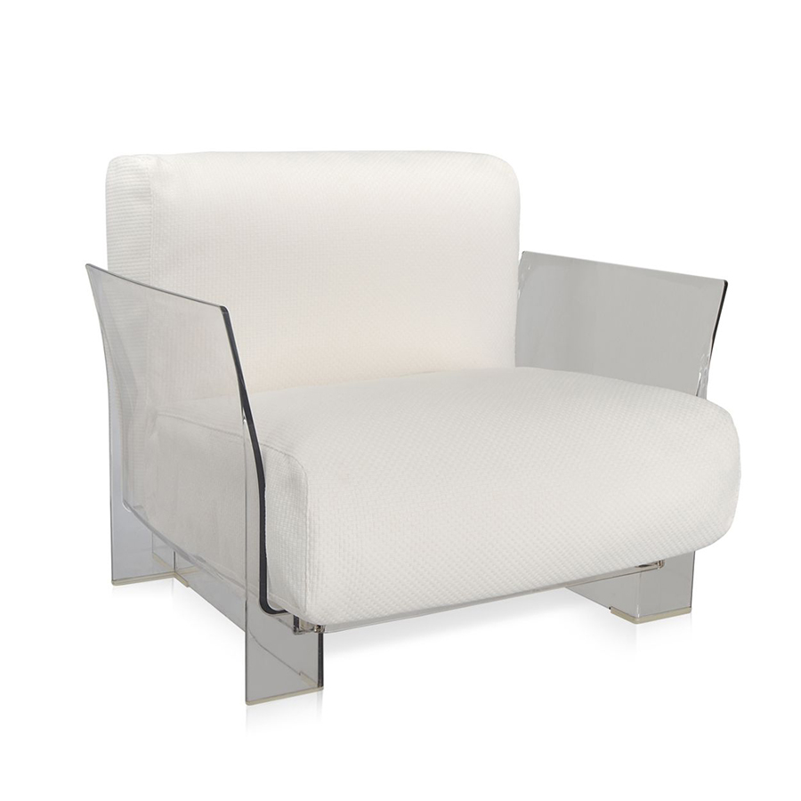 KARTELL fauteuil pour extérieur POP OUTDOOR (Blanc - Polycarbonate transparent et tissu Ikon)