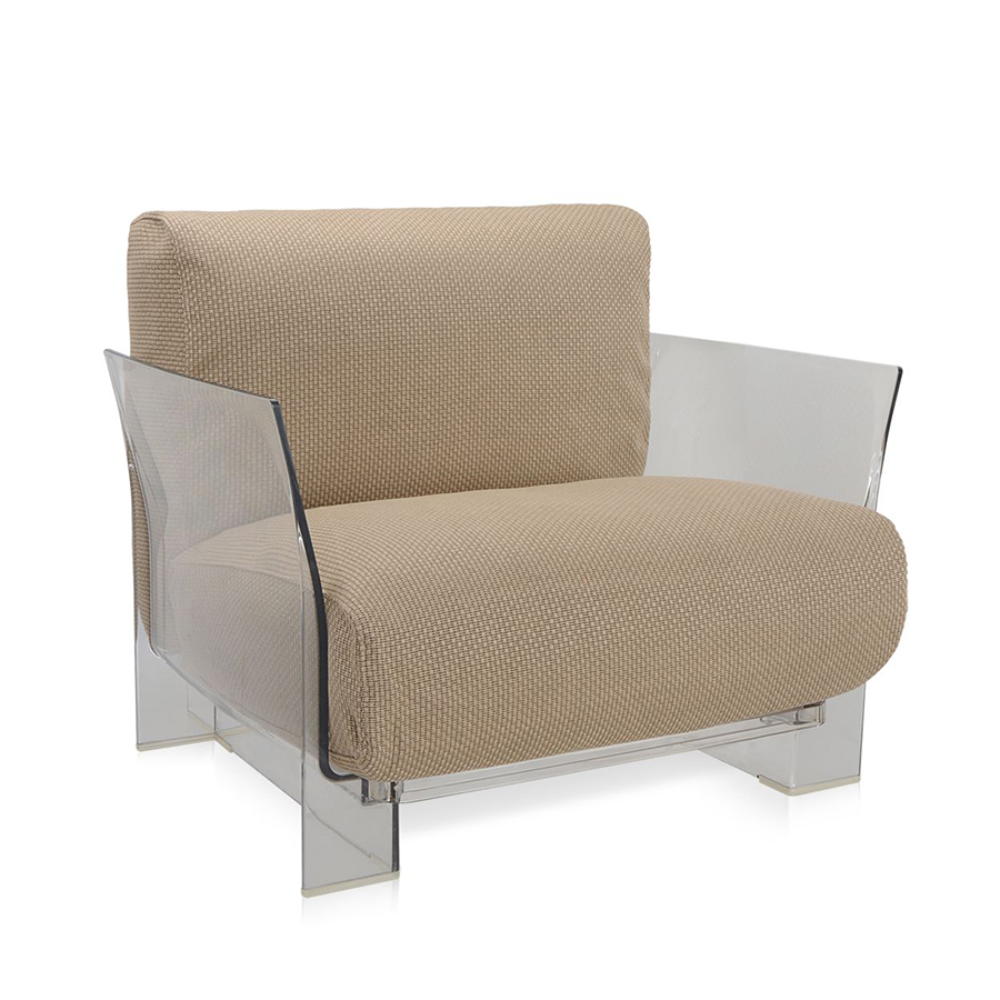 KARTELL fauteuil pour extérieur POP OUTDOOR (Gris tourterelle - Polycarbonate transparent et tissu I