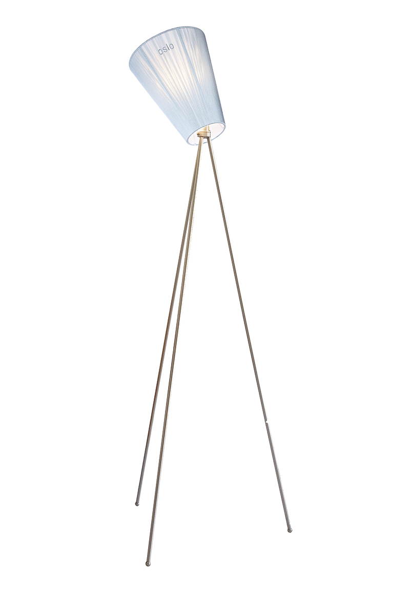 NORTHERN LIGHTING lampadaire OSLO WOOD (Diffuseur bleu, base nickel satiné - Métal et tissu)