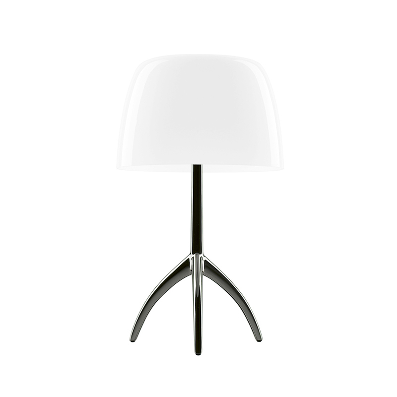 FOSCARINI lampe de table LUMIERE PETITE ON/OFF (Noir chrome / Blanc - Verre soufflé et aluminium ver