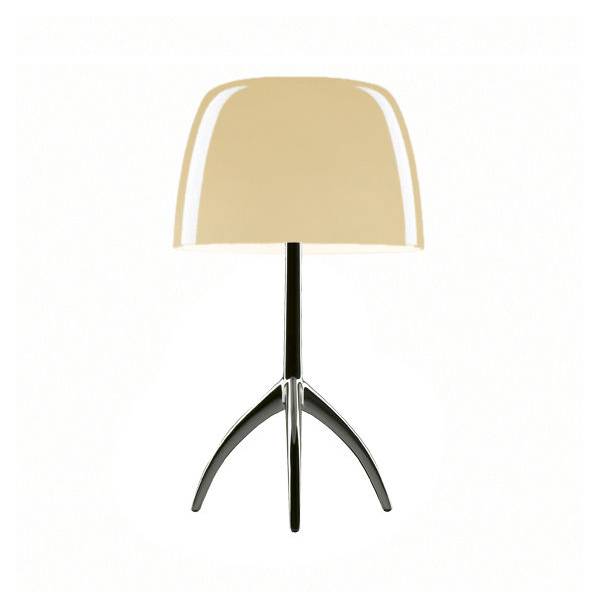 FOSCARINI lampe de table LUMIERE PETITE ON/OFF (Chrome noir / Blanc chaud - Verre soufflé et alumini