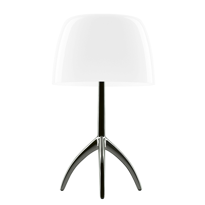 FOSCARINI lampe de table LUMIERE GRAND ON/OFF (Noir chrome / Blanc - Verre soufflé et aluminium vern