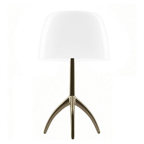 FOSCARINI lampe de table LUMIERE GRAND ON/OFF (Champagne / Blanc - Verre soufflé et aluminium verni)