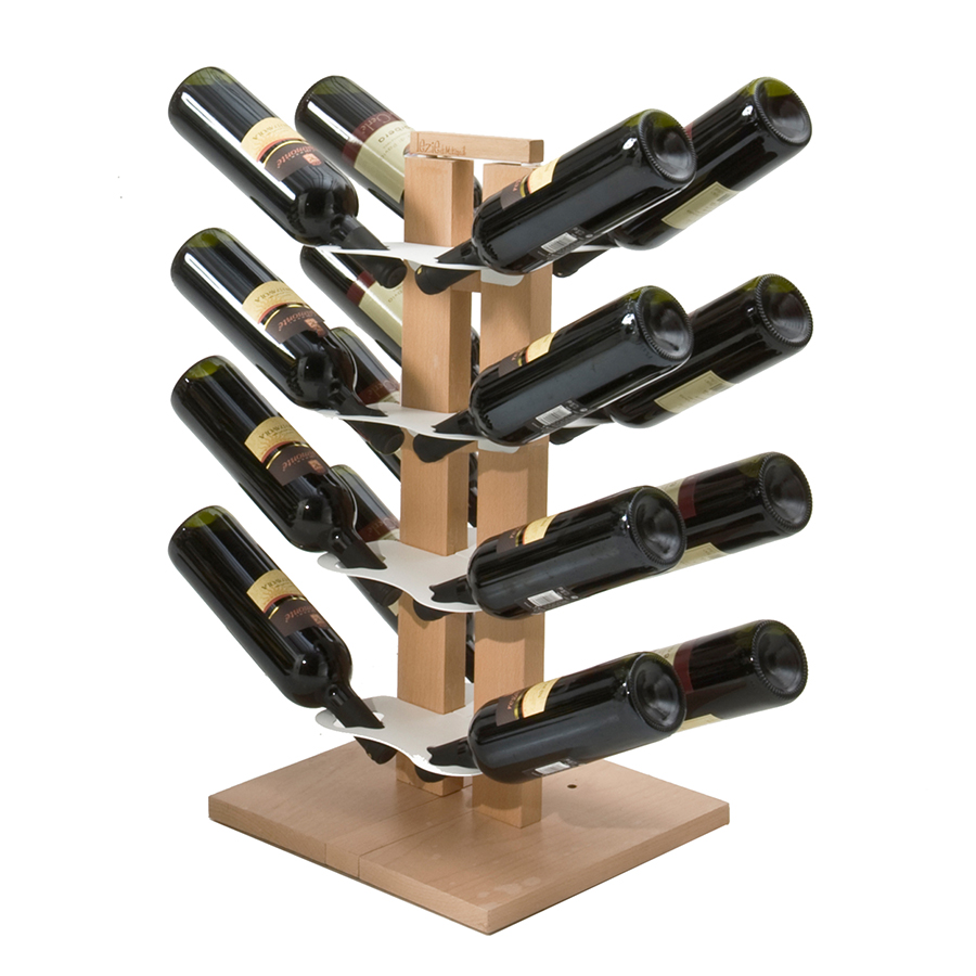 LE ZIE DI MILANO porte-bouteilles double face à colonne ZIA GAIA (H 66 cm / Naturel - Hêtre massif e