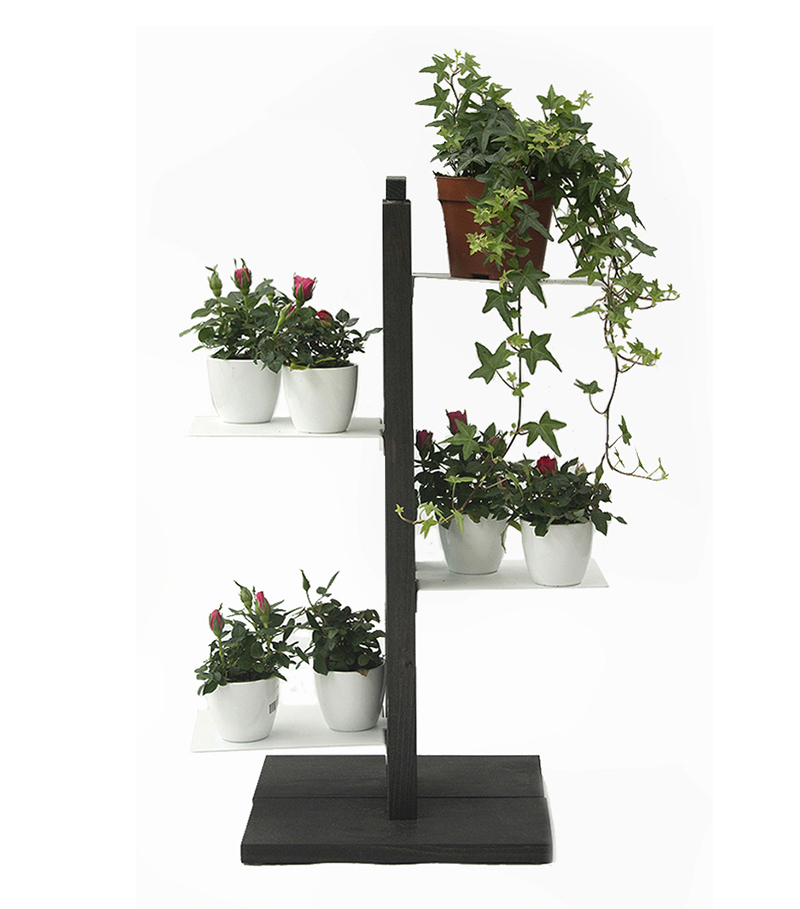 LE ZIE DI MILANO porte-plantes ZIA FLORA (H 66 cm / Noir - Hêtre massif et acier)