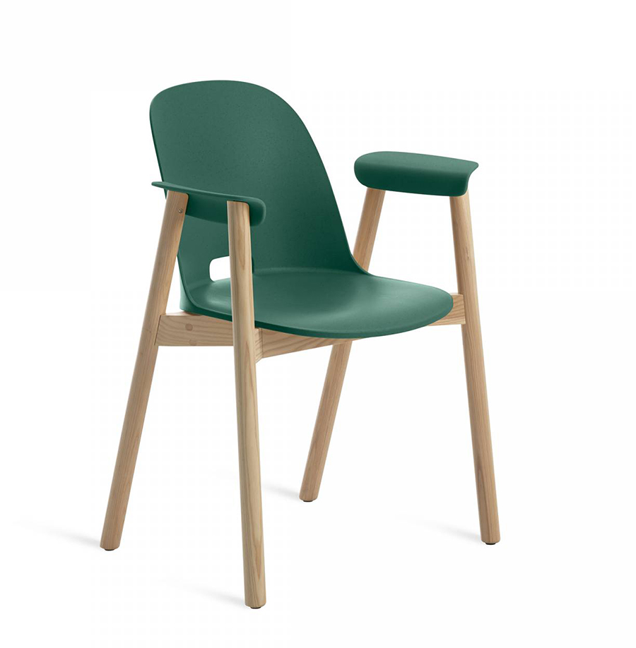 EMECO ALFI ARMCHAIR HIGH BACK chaise avec accoudoirs et le dossier haut (Vert et frêne clair - Polyp