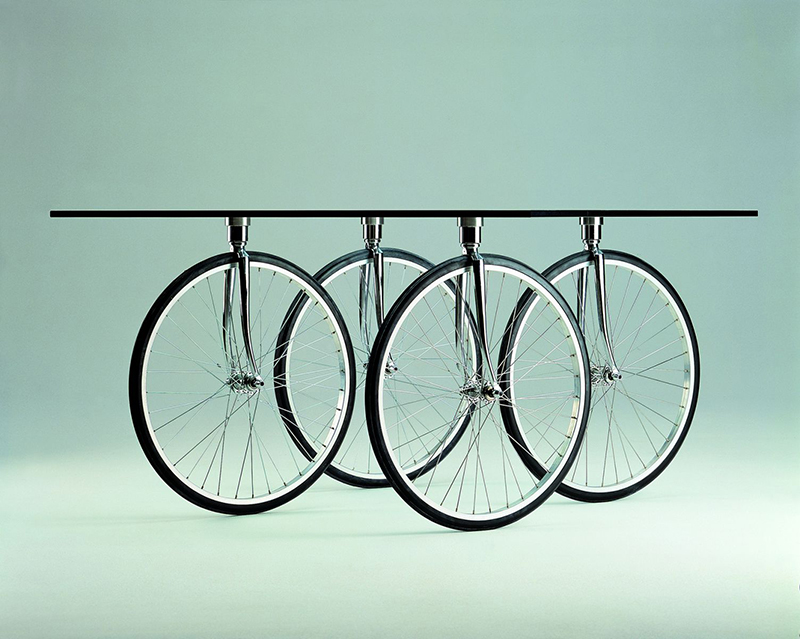 FONTANA ARTE table with wheels of bicycle TOUR