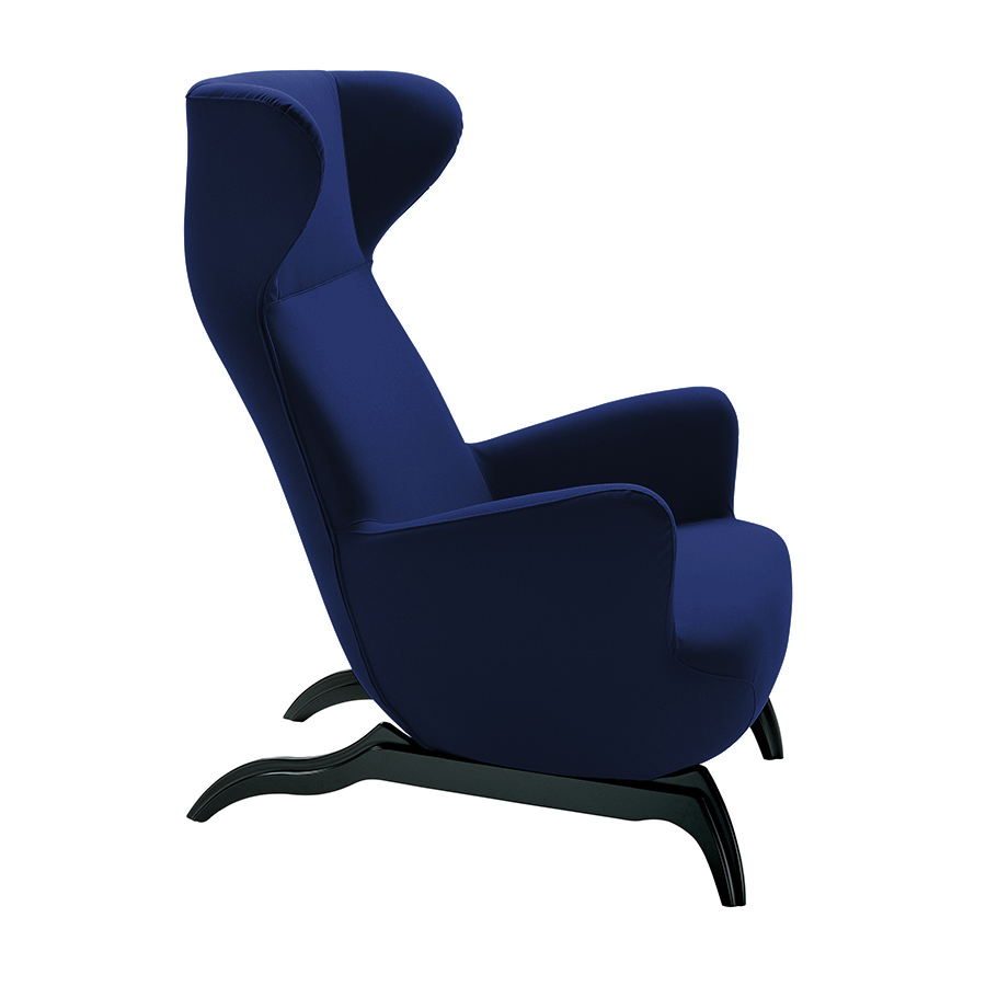 ZANOTTA fauteuil ARDEA CM (Bleu nuit - Tissu Cat. 30 Teatro, base en chêne verni noir)