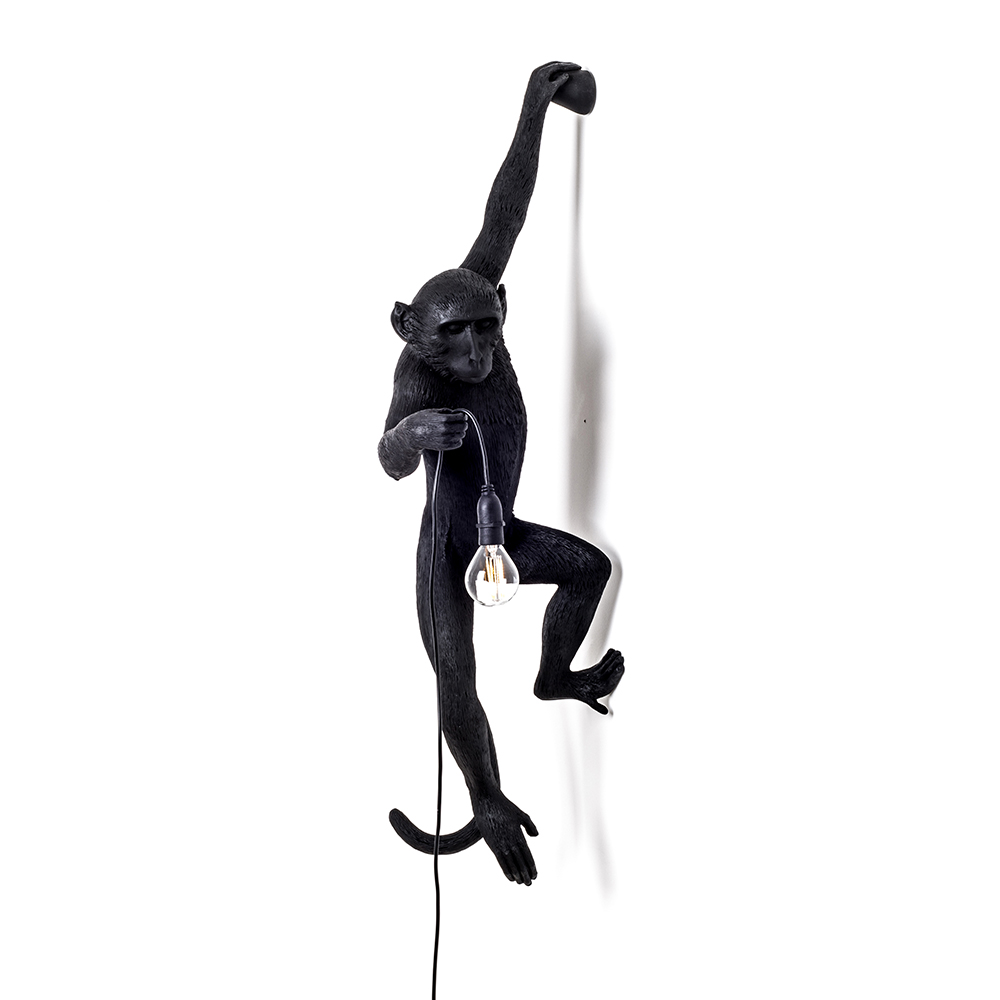SELETTI lampe murale applique MONKEY LAMP à LED BLACK EDITION (Noir, accroché à gauche - Résine)