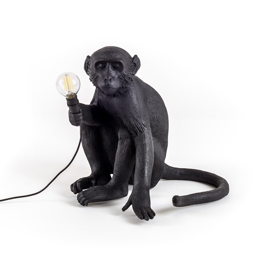 SELETTI lampe de table MONKEY LAMP à LED BLACK EDITION (Noir - Résine)