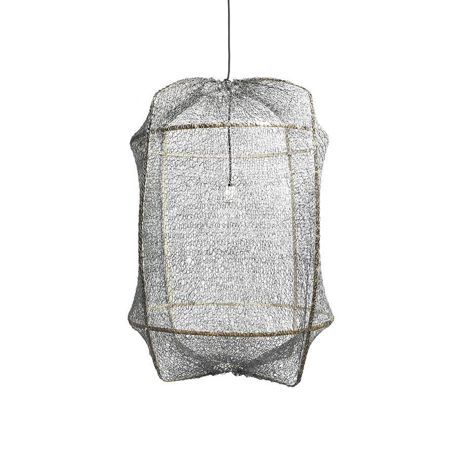 AY ILLUMINATE lampe à suspension Z1 BLACK (Sisal net grey - Structure en bambou noir et tissu)