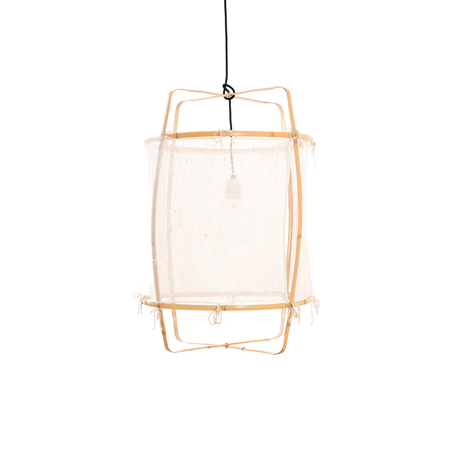 AY ILLUMINATE lampe à suspension Z22 BLONDE (Silk white cover - Structure en bambou clair et tissu)