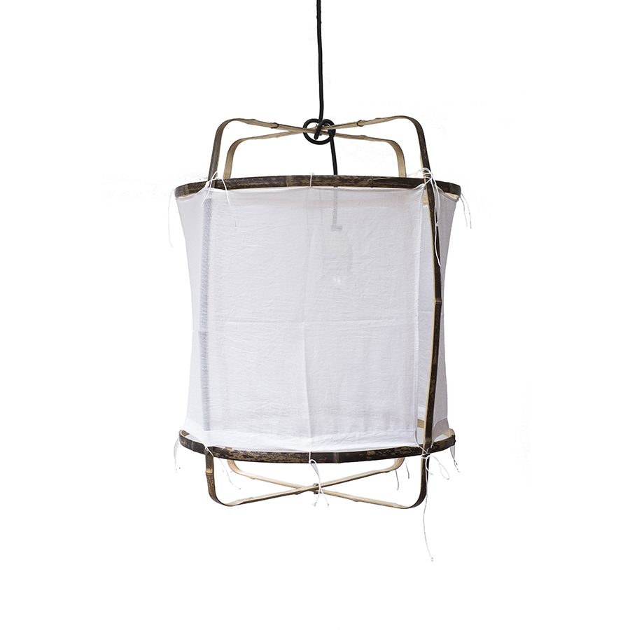 AY ILLUMINATE lampe à suspension Z5 BLACK (Cotton white cover - Structure en bambou noir et tissu)