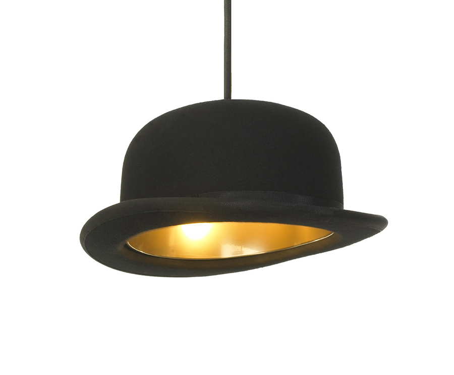 INNERMOST lampe à suspension avec le chapeau JEEVES (Chapeau melon noir avec intérieur doré - Feutre