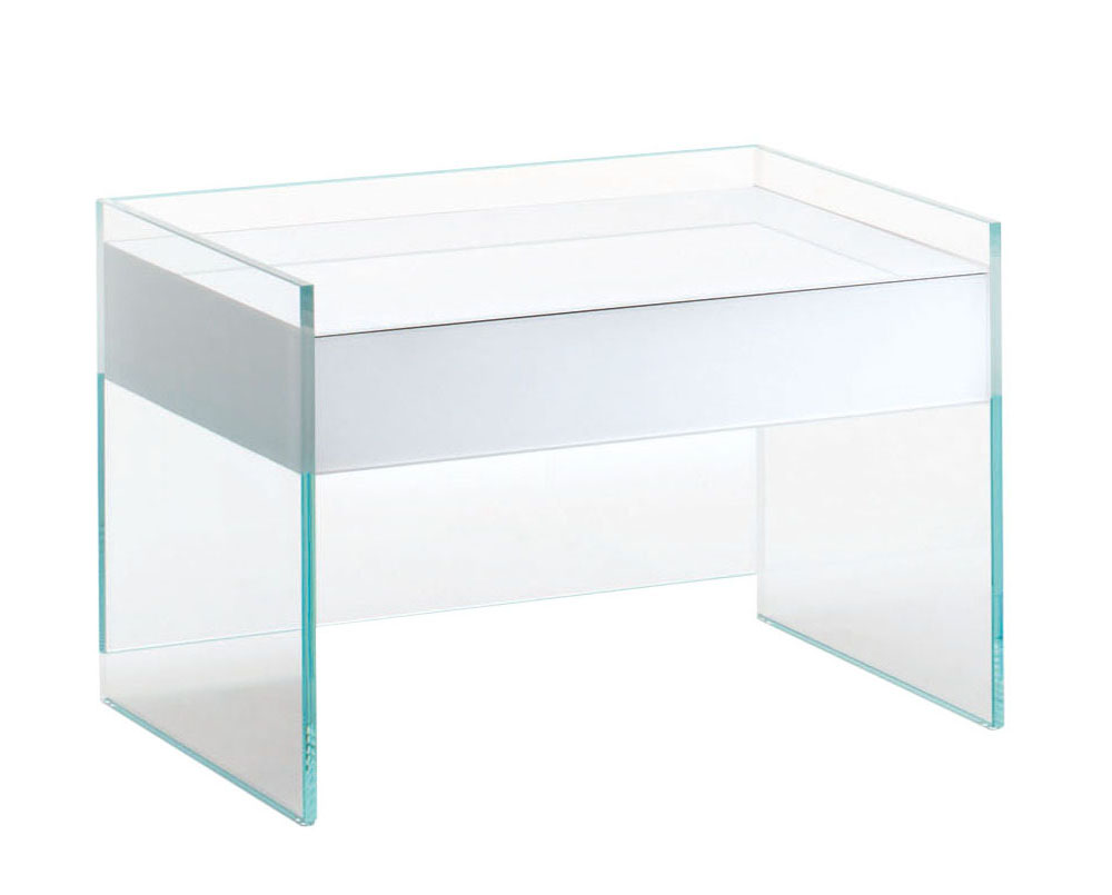 GLAS ITALIA meuble à tiroirs FLOAT (63 x 45,5 x H 50 cm - cristal transparent extralight)