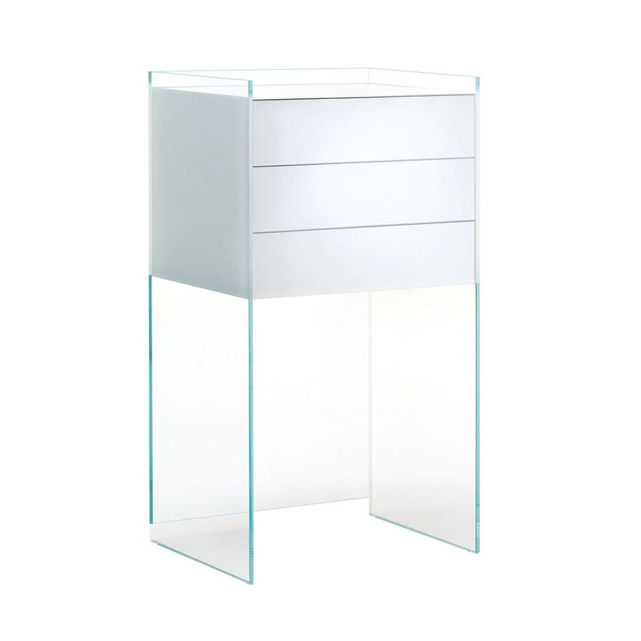 GLAS ITALIA meuble à tiroirs FLOAT (63 x 45,5 x H 113 cm - cristal transparent extralight)