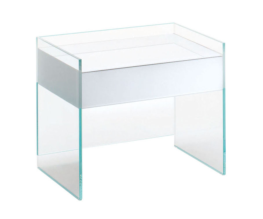 GLAS ITALIA meuble à tiroirs FLOAT (45,5 x 45,5 x H 50 cm - cristal transparent extralight)