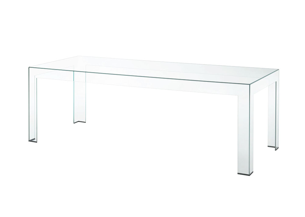 GLAS ITALIA table haute ATLANTIS (250 x 100 x H 74 cm - cristal transparent extralight)