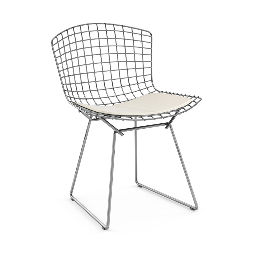 KNOLL chaise avec coussin BERTOIA (Structure chromée / Coussin Blanc - Acier / Vinyl)