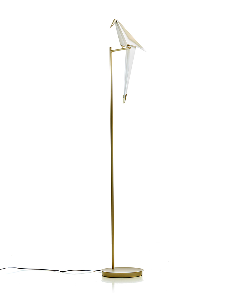 MOOOI lampadaire PERCH LIGHT FLOOR (blanc et laiton - acier, Aluminium et polypropylène)