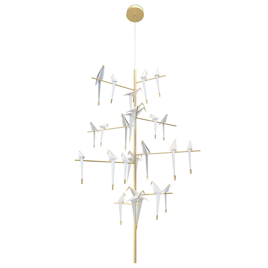 MOOOI lampe à suspension PERCH LIGHT TREE (blanc et laiton - acier, Aluminium et polypropylène)