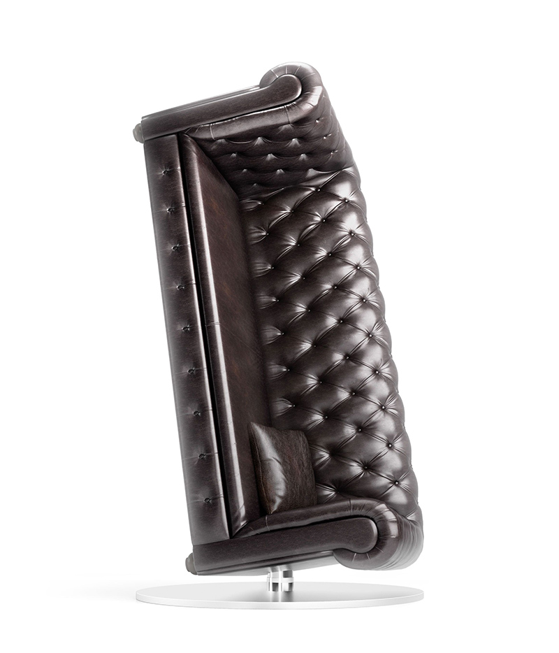 MOOOI canapé fauteuil tournant CHARLESTON (Marron foncé - Cuir, HR foam et acier)