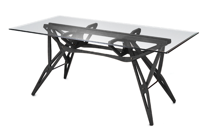ZANOTTA table avec plateau en verre REALE (80x160 cm - Chêne teint noir)