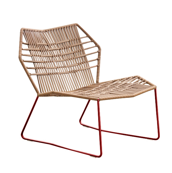 MOROSO fauteuil avec structure laqué TROPICALIA (Faux cuir / Base rouge - technoploymère et acier)