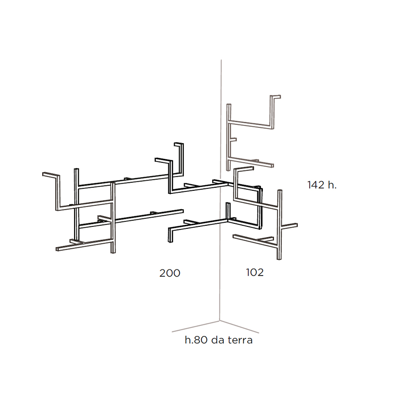 MOGG bibliothèque murale ANTOLOGIA COMPOSITION 2 (Plomb brillant - Métal Satiné)