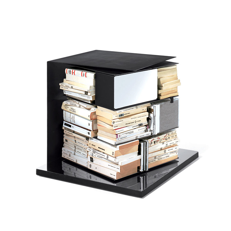 OPINION CIATTI bibliothèque PTOLOMEO X4 SHORT (Structure et étagères noires, base inox brillant - St