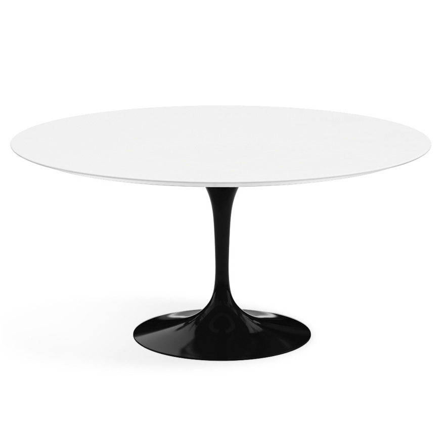 KNOLL table ronde TULIP Ø 152 cm collection Eero Saarinen (Base noire / plateau blanc - Plastique la