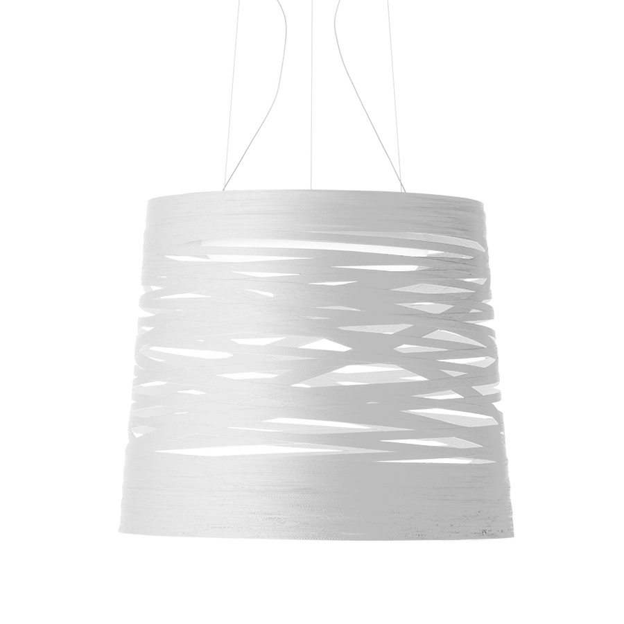FOSCARINI lampe à suspension TRESS GRAND à LED (Blanc - fibre de verre, métal chromé et Aluminium)