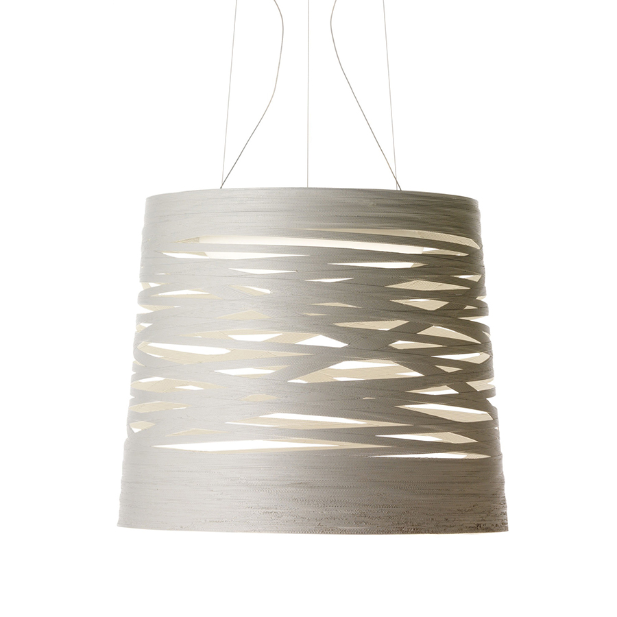 FOSCARINI lampe à suspension TRESS GRAND à LED dimmable (Greige - fibre de verre, métal chromé et Al