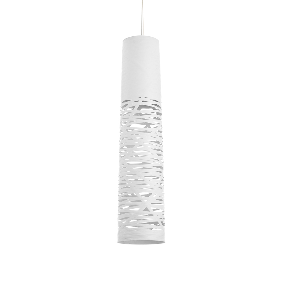 FOSCARINI lampe à suspension TRESS MOYENNE (Blanc - fibre de verre, métal chromé)