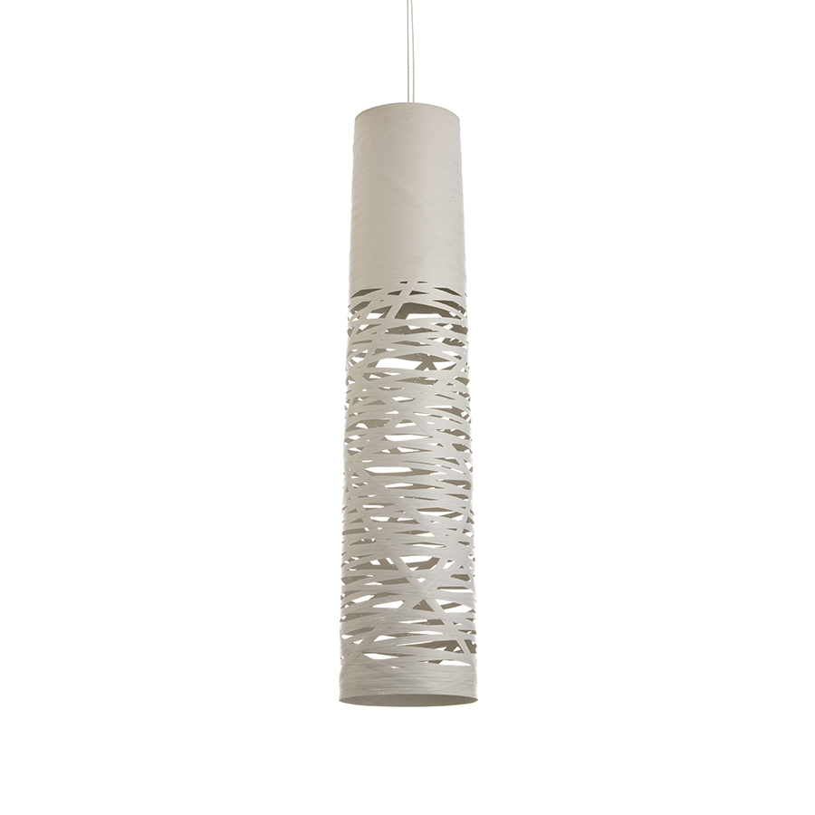 FOSCARINI lampe à suspension TRESS MOYENNE (Greige - fibre de verre, métal chromé)