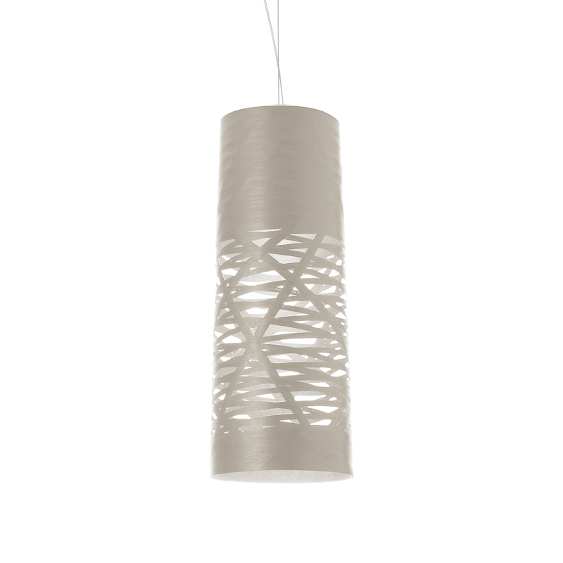 FOSCARINI lampe à suspension TRESS PETITE (Greige - fibre de verre, métal chromé)
