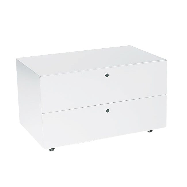 KRIPTONITE meuble à tiroirs sur roulettes 2 tiroirs L 75,5 cm (Blanc Opaque - Aluminium et bois)