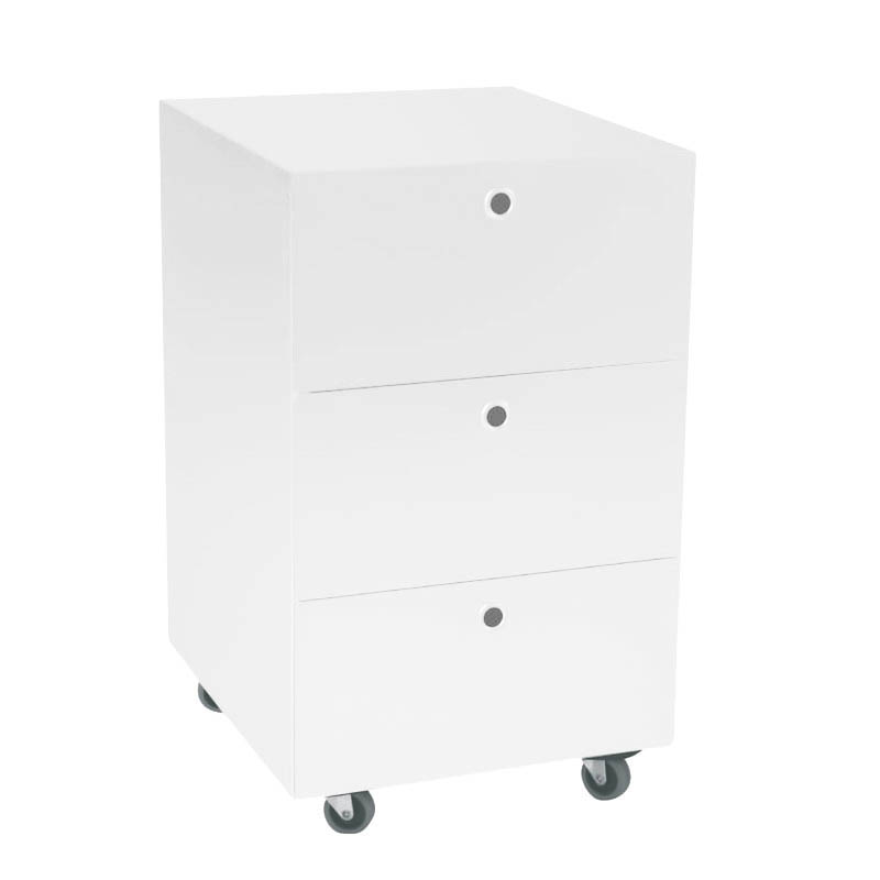 KRIPTONITE meuble à tiroirs sur roulettes 3 tiroirs L 40 cm (Blanc Opaque - Aluminium et bois)