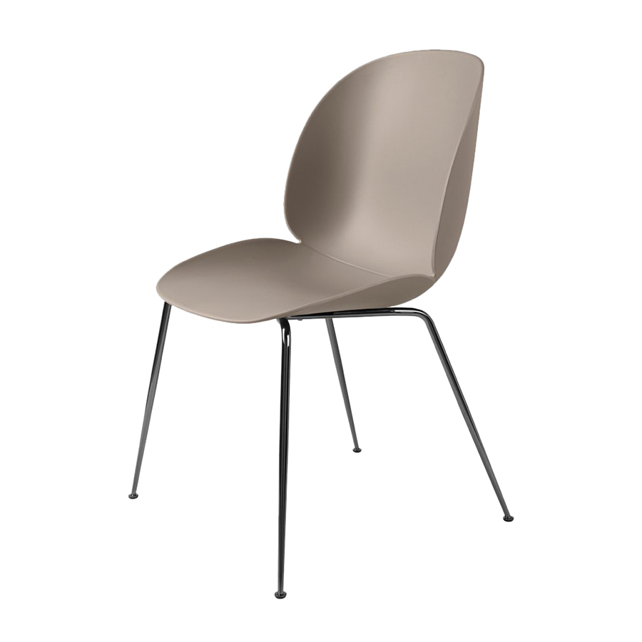 GUBI set de 4 chaises BEETLE DINING CHAIR base chrome noir (New beige - polypropylène et acier)