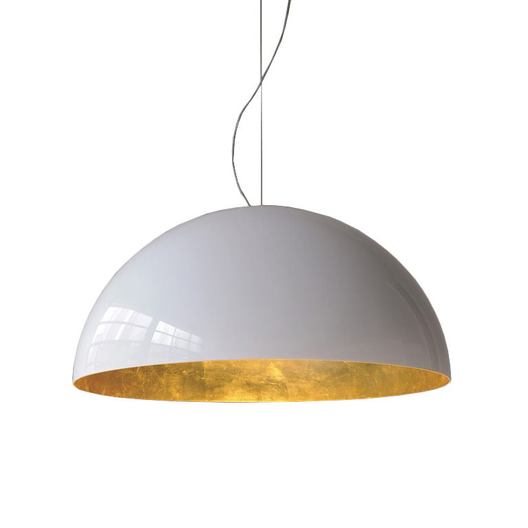 OLUCE lampe à suspension SONORA 490 (Blanc/Or - métal et PMMA)