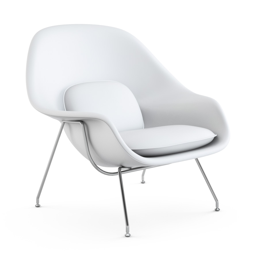 KNOLL fauteuil WOMB RELAX (White - acier chromé et cuir Volo)